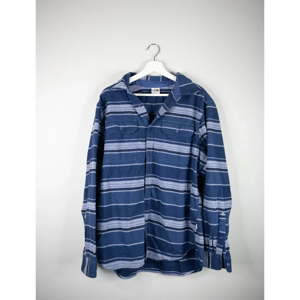 The North Face Flannel Shirt Mens Large Blue Striped‎ Long Sleeve Gorpcore